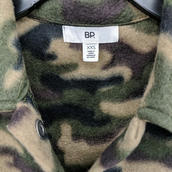 BP. Cozy Fleece Jacket Sweater Snap Button Camo Top Extra Extra Small XXS - Picture 7 of 8